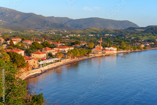 Quadro su tela Scenic Coastal View of Molyvos Town on Lesvos Island Greece at Sunrise