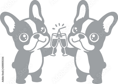 Two French bulldog heads facing each other stylized vector art.
