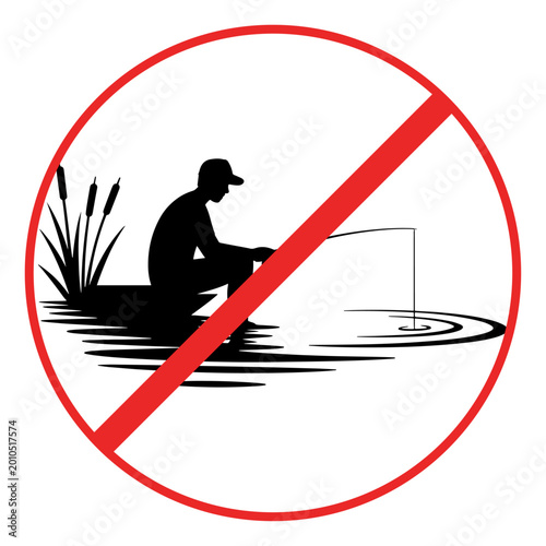 Warning sign : Spearfishing prohibited area,Silhouette Illustration.