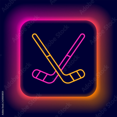Glowing neon line Ice hockey sticks icon isolated on black background. Colorful outline concept. Vector