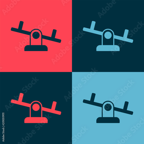 Pop art Seesaw icon isolated on color background. Teeter equal board. Playground symbol. Vector