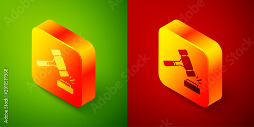 Free Download Isometric Auction hammer icon isolated on green and red background. Gavel - hammer of judge or auctioneer. Bidding process, deal done. Auction bidding. Square button. Vector - GFXLoad