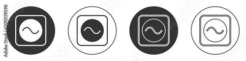 Black AC voltage source symbol icon isolated on white background. Alternating current symbol. Circle button. Vector