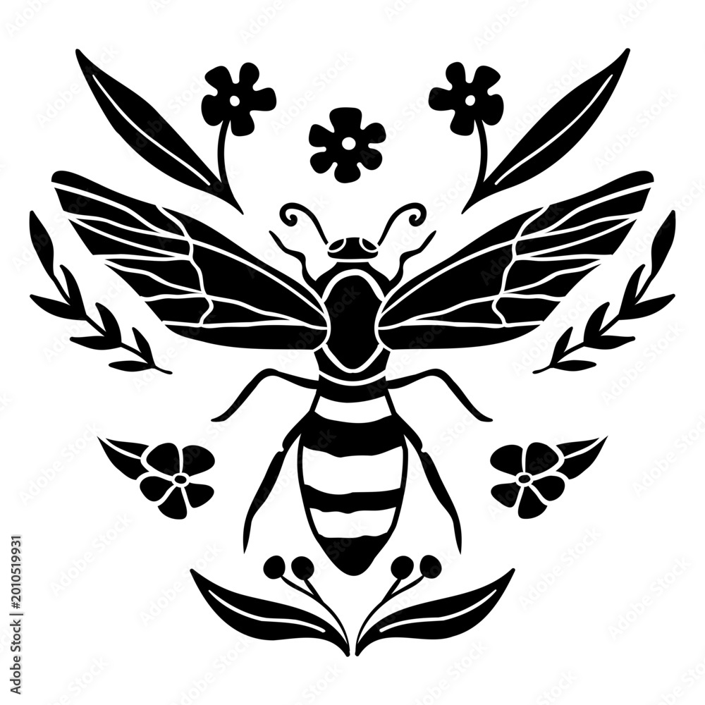 Naklejka premium Intricate bee and floral design