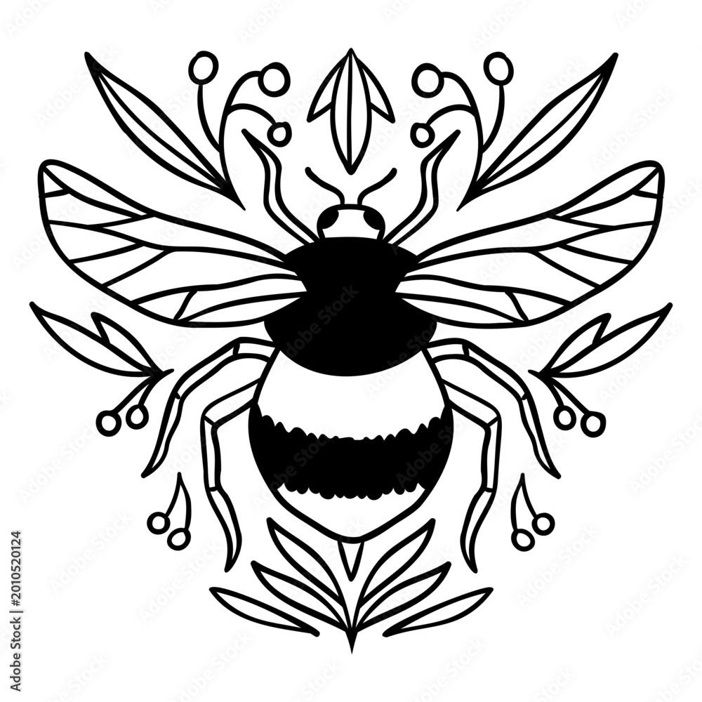 Obraz premium Intricate bee and floral line art illustration