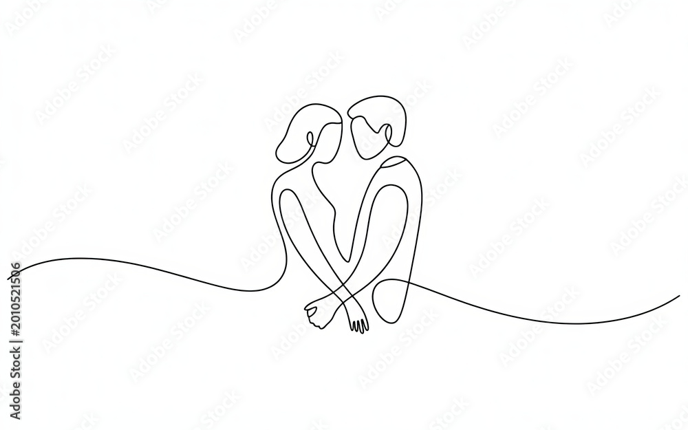 Obraz premium Intimate embrace of a couple depicted in a minimalist continuous line art style