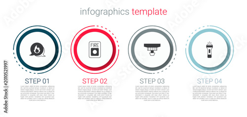 Set Emergency call, Fire alarm system, Smoke and Flashlight. Business infographic template. Vector