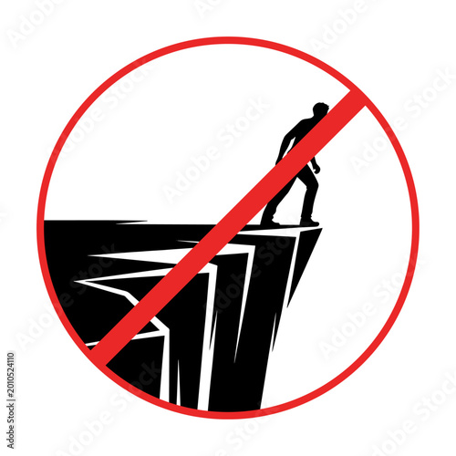 Warning sign : Standing on the edge of a ditch is risky,Silhouette Illustration.
