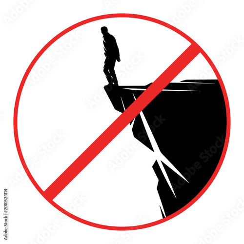 Warning sign : Standing on the edge of a ditch is risky,Silhouette Illustration.