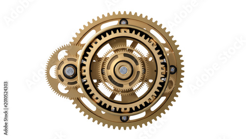 Tableau sur toile Intricate golden clockwork gears mechanism, isolated on transparent background