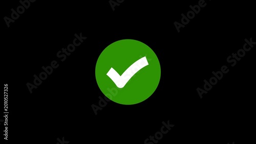 Animated reveal of a white checkmark icon in a green circle. Check Mark, Tick, Yes, OK Symbol Animation. approved tick mark icon