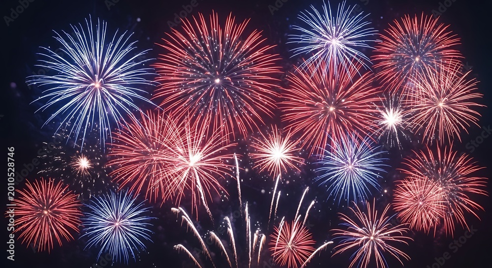 Fototapeta premium Spectacular fireworks display celebrating flag day 4th of july and independence day in the usa