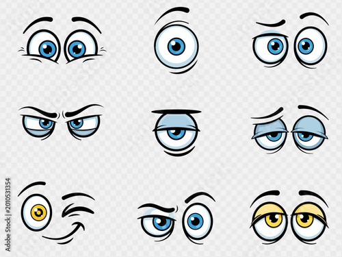 Foto Collection of cartoon eyes with various expressions and colors
