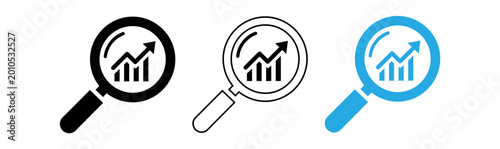 Real estate market analysis icon set black white and blue versions