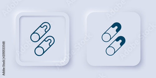 Filled and outline Classic closed steel safety pin icon isolated on grey background. Square button. Vector