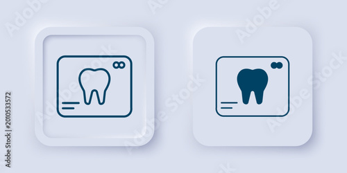 Filled and outline X-ray of tooth icon isolated on grey background. Dental x-ray. Radiology image. Square button. Vector
