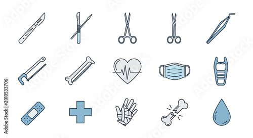 Medical and Surgical Icons Set. Healthcare Tools and Health Symbols Collection.