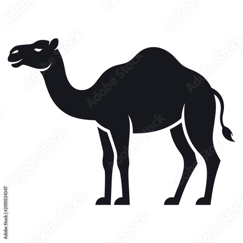 Tableau sur toile Eid ul Adha flat vector, camel silhouette, solid black shape, white background,