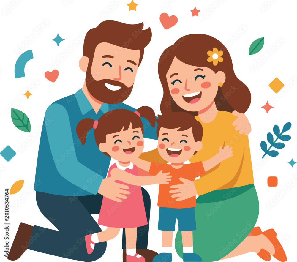 Fototapeta premium A joyful, loving family embracing each other, representing happiness, unity, and togetherness on a special day