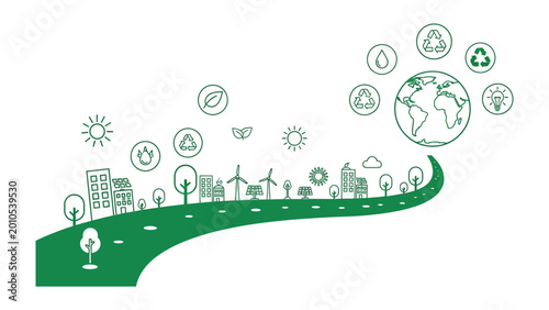 Obraz na plátně Eco-Friendly Road to a Sustainable Future: A visionary concept of eco-friendly sustainable energy, green technologies and nature, guiding towards a brighter, cleaner future
