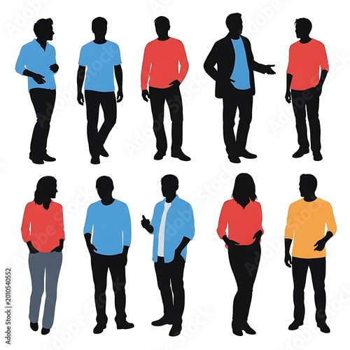 Diverse Group of People Standing and Interacting isolated on white background