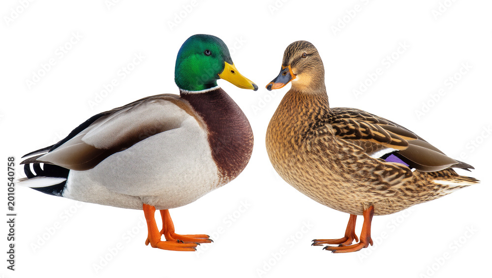 Obraz premium Greenhead male duck and mottled brown female duck side by side