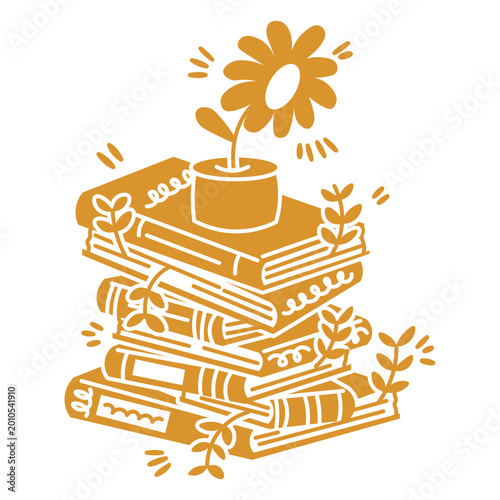 Playful stack of books with flower design
