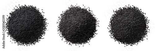 Collection of black cumin neat pile isolated on a transparent background
