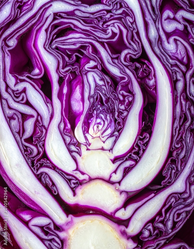 Obraz premium Rotkohl-Detailaufnahme (roh, angeschnitten)