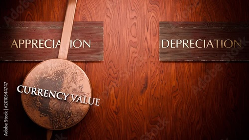 Currency value swings between appreciation and depreciation. Visualizing a repeated pattern of Currency value that cycles between extremities: appreciation and depreciation.