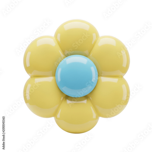 A vibrant yellow flower with a blue center, standing out against a white background isolated on transparent background