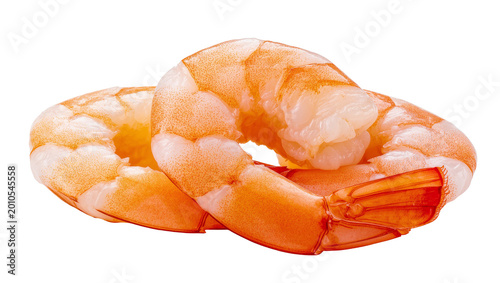 Fényképezés Cooked orange shrimp with curled tails and visible texture