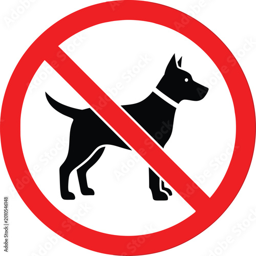 No dogs allowed sign with black silhouette of a dog in a red circle Vector