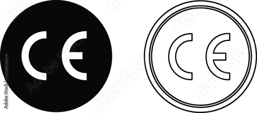 Billede på lærred Black and outline ce marking certification symbols in circular shapes Vector