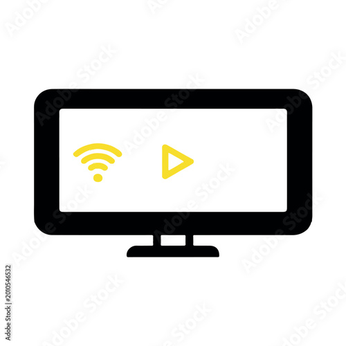 Smart TV icon with wifi and play symbols, digital streaming television vector, modern multimedia display screen for online video content