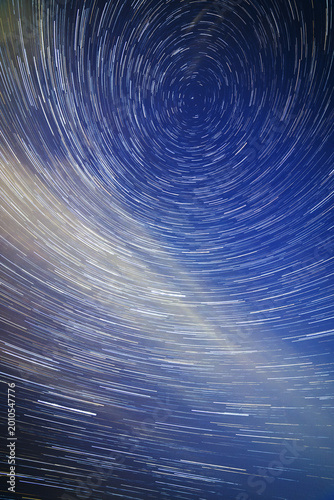 Star Trails Creating Spiral Pattern in Night Sky