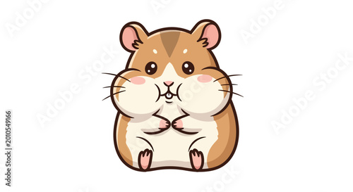 Schilderij op canvas Cute Cartoon Hamster with Puffed Cheeks Illustration