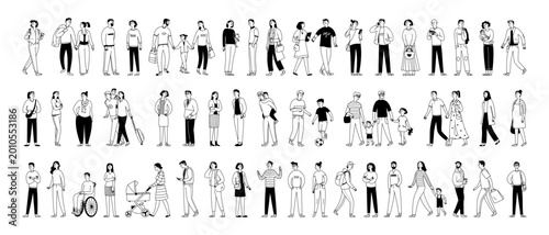 Fotografija A big set of doodle characters, diverse people in various outdoor activities