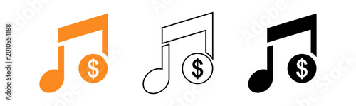 Foto Music monetization icons orange outline and black with dollar symbols