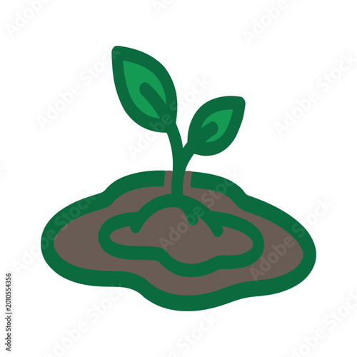 Green sprout growing from soil vector icon, young plant seedling in dirt, organic farming and environmental growth symbol, flat nature illustration