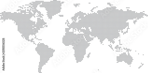 World Map Silhouette Created with Gray Dotted Pattern on White