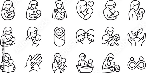 Cuadro en lienzo Motherhood and Baby Care Icon Set, Minimalist Mother's Day Line Art Vector Illus