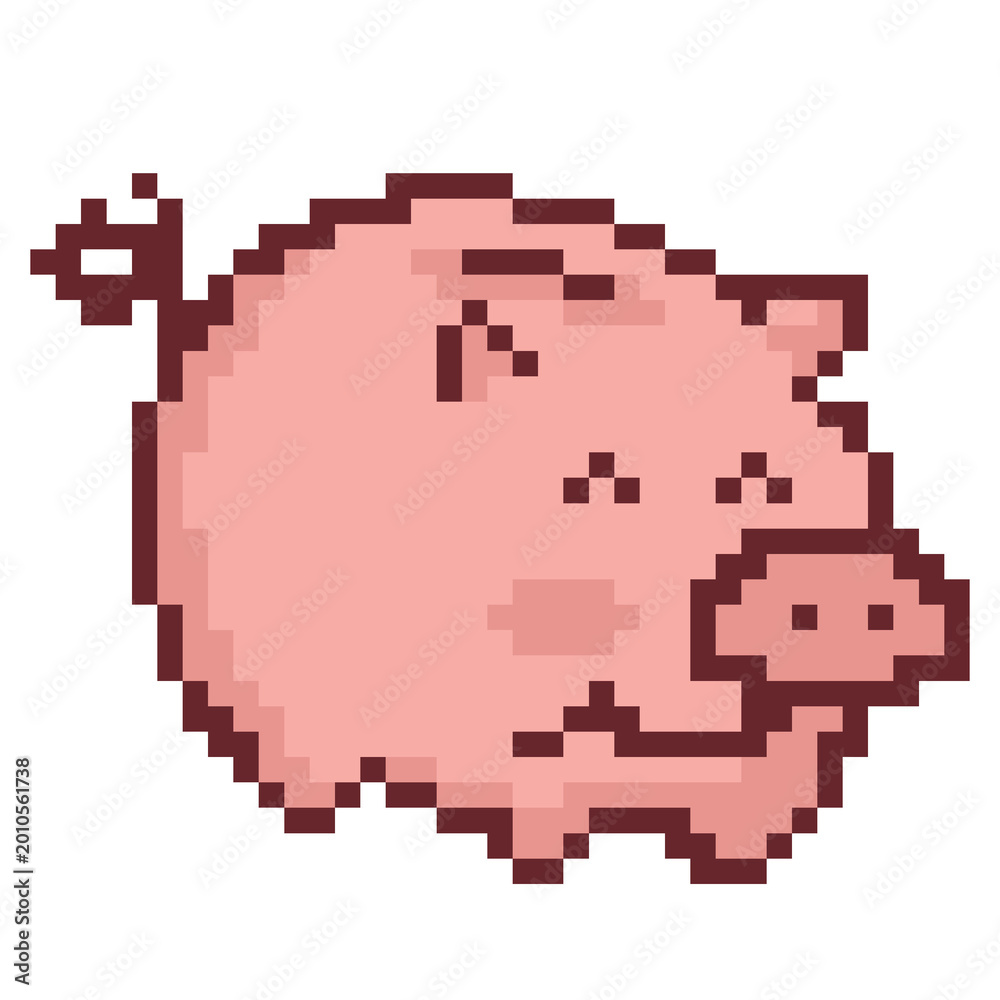 Fototapeta premium Pink piggy bank pixel art icon for savings and banking graphic
