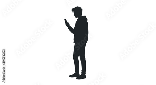 man using smartphone silhouette against white background
