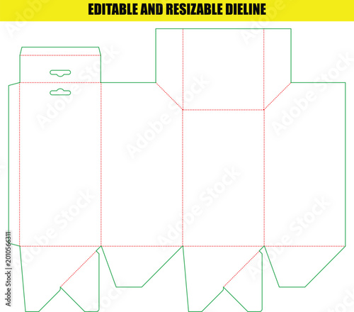 Professional die line template for retail display box packaging with hanger hole and folding lines
