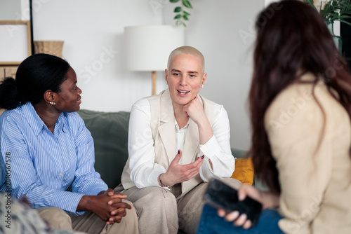 Fotografie Diverse women chatting at home, sharing friendship and conversation