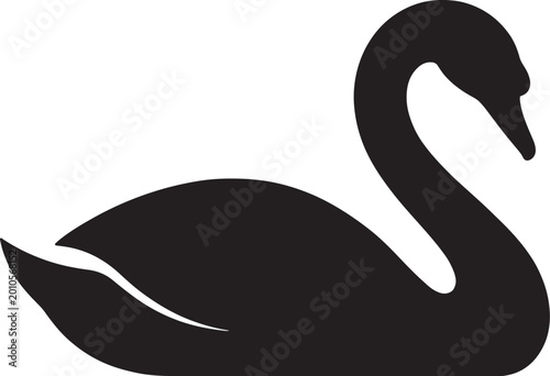 Bild auf Leinwand Black silhouette of a swan gliding gracefully on a white background, also transp