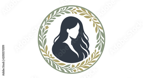 Female profile silhouette with laurel wreath black and olive green