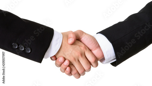 Businessmen in Black Suits Shaking Hands in Agreement