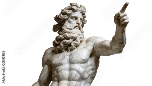 Schilderij op canvas Marble statue of Zeus pointing upwards, isolated on transparent background